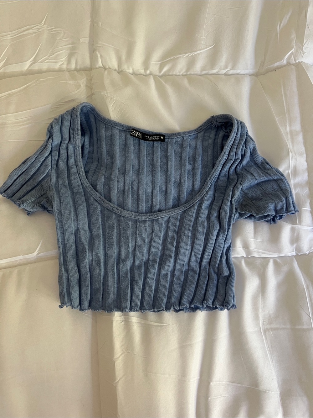 Zara Dusty Blue Ribbed Scoop Crop Top